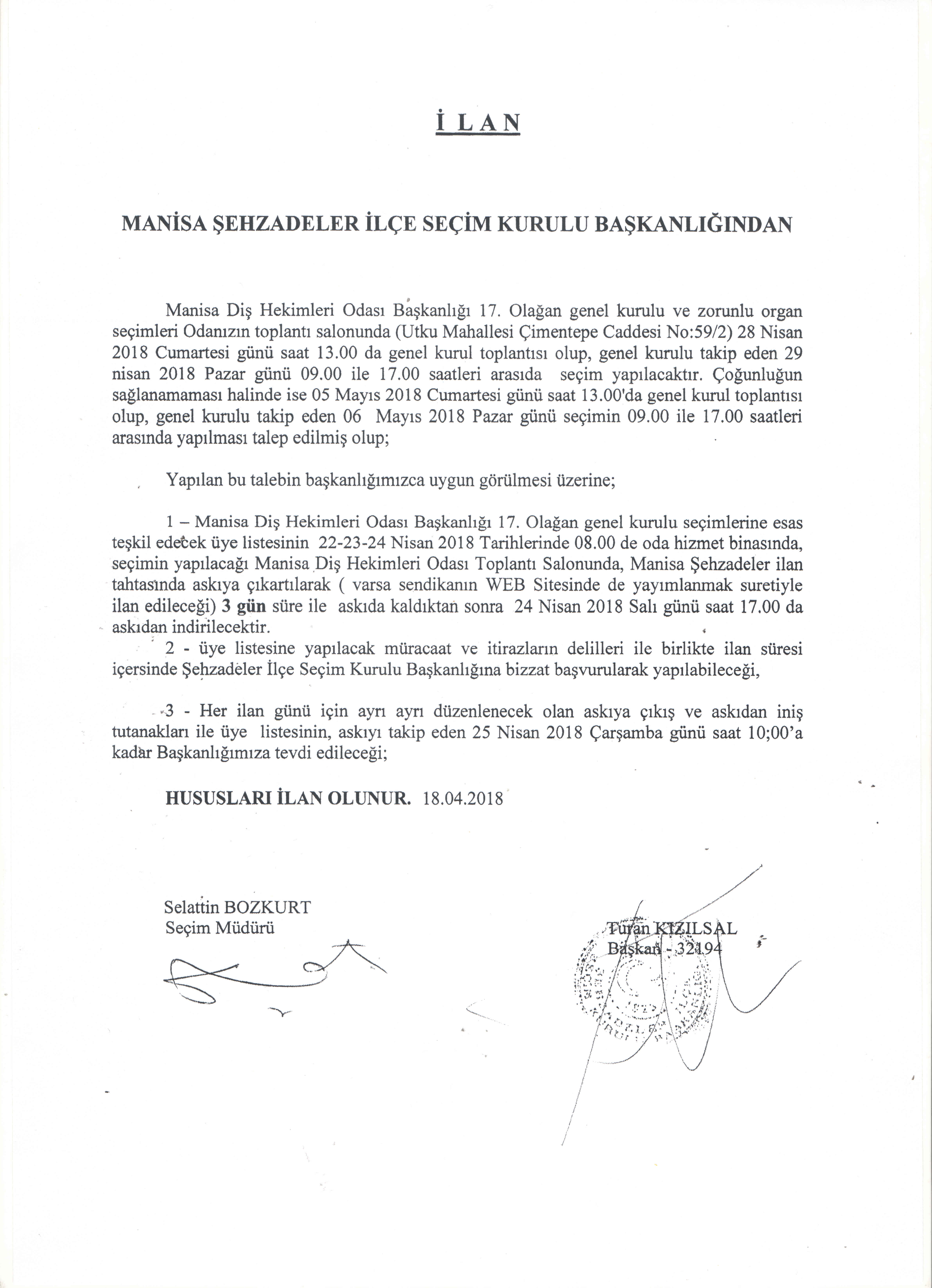 2018-SEÇİM KURULU -17. OLAĞAN GENEL KURUL İLANI